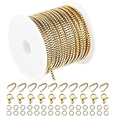 UMAOKANG 16.4 Feet Gold Stainless Steel Box Chains for Jewelry Making Necklace DIY Craft Link Chain Bulk with Lobster Clasps Jump Rings Pinch Clip Clasp for Men Women
