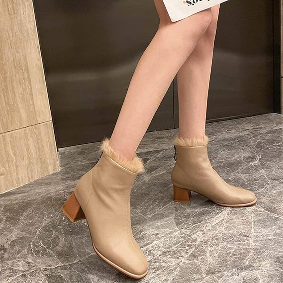 Amazon Co Jp ブーツ レディース 革 ブーツ レディース 防水 レディースパンプス ミドルブーティー ヒールの高さは4cm スクエアトゥ ビジネスシューズ シンプル ファッション靴 ファスナー カジュアルシューズ イエロー 24 5cm 服 ファッション小物