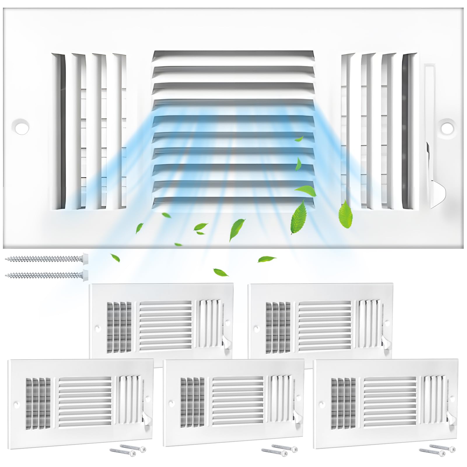 Photo 1 of 6 Pcs 14x6 Inch Air Vent Covers for Home Ceiling,3-Way Solid Metal Wall Vent Cover Ac Vent Ceiling Register,Return Air Vent Cover,Vent Grill for Wall (White,Interior Size 14 x 6)