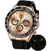OLEVS Men's Watches Chronograph Multifunction Sport Silicone Luxury Diamond Moon Phase Quartz Male Watch Waterproof Wrist Watch
