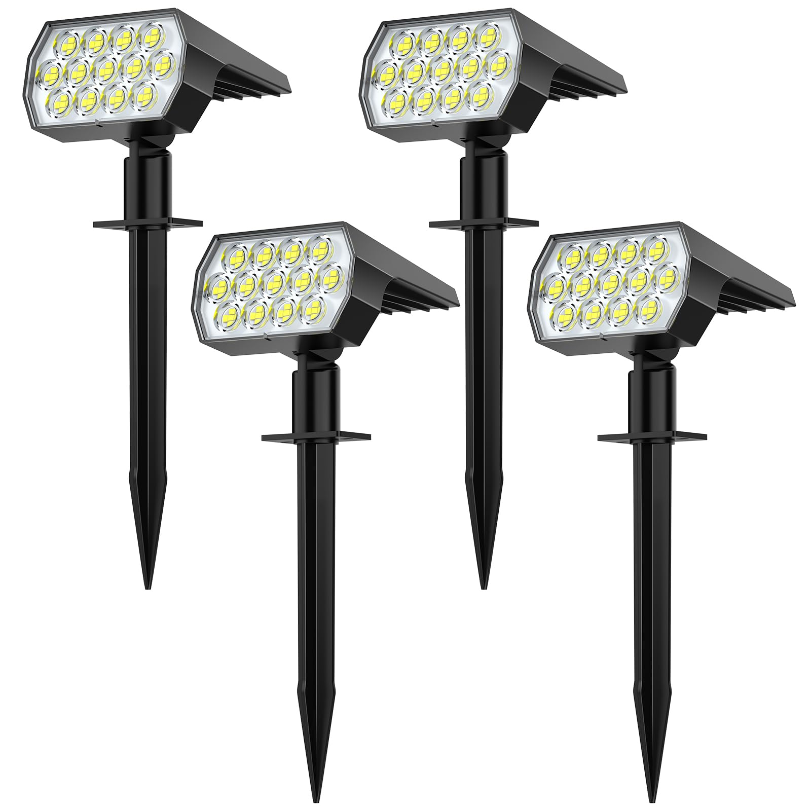 Flaow Solar Garden Lights, 65 LED Spot Lights Outdoor, 6500K Cool White Powered Waterproof Landscape Spotlights, Dusk-to-Dawn for Pathway Wall Porch, 4 Pack