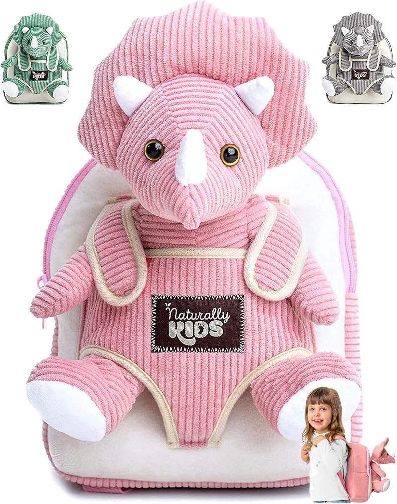 Naturally KIDS Pink Dinosaur Backpack Toddler Girl Toys Stuffed Animal