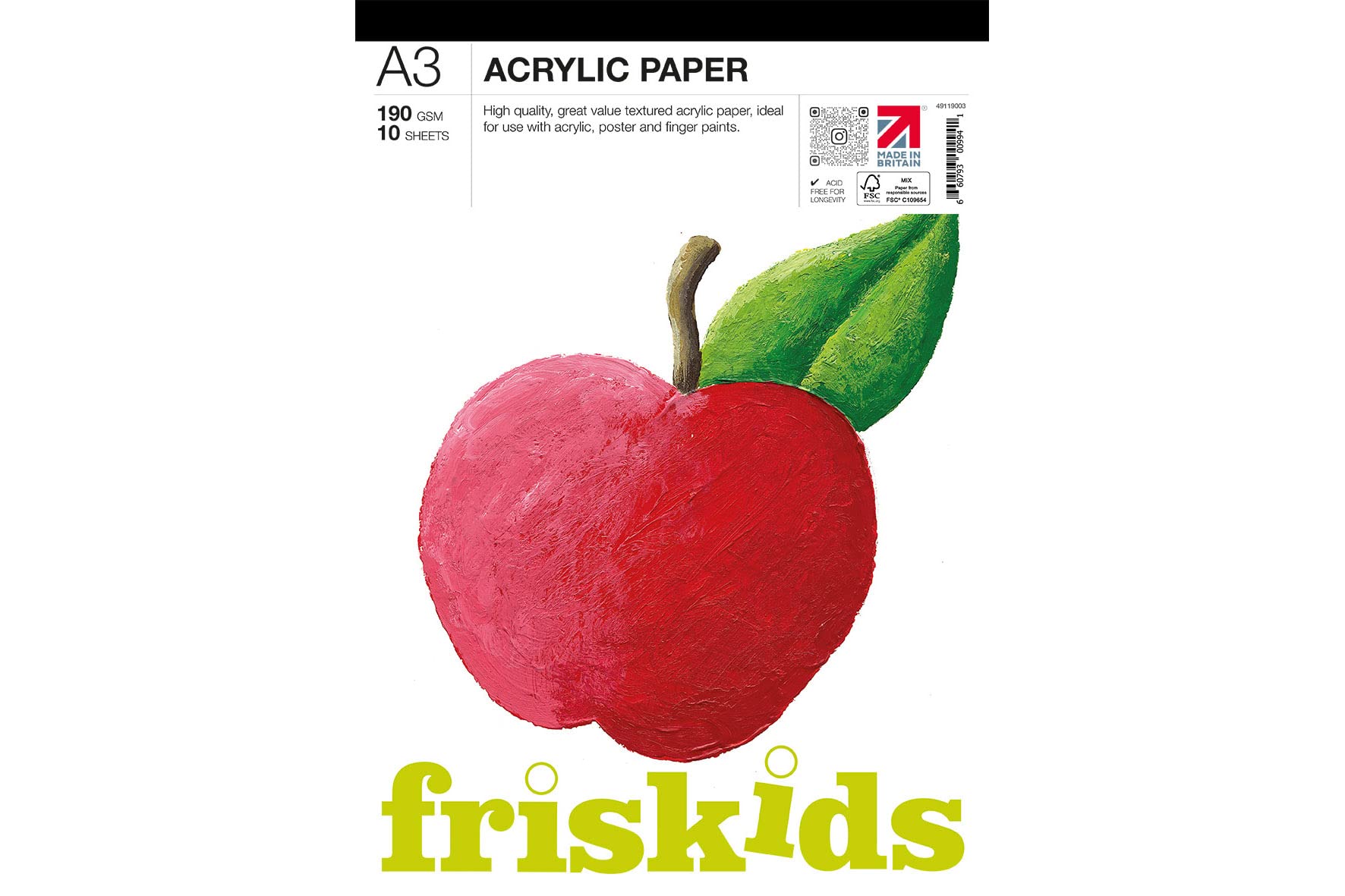 Friskids ids Acrylic Pad 190gsm 10sheets A3, White