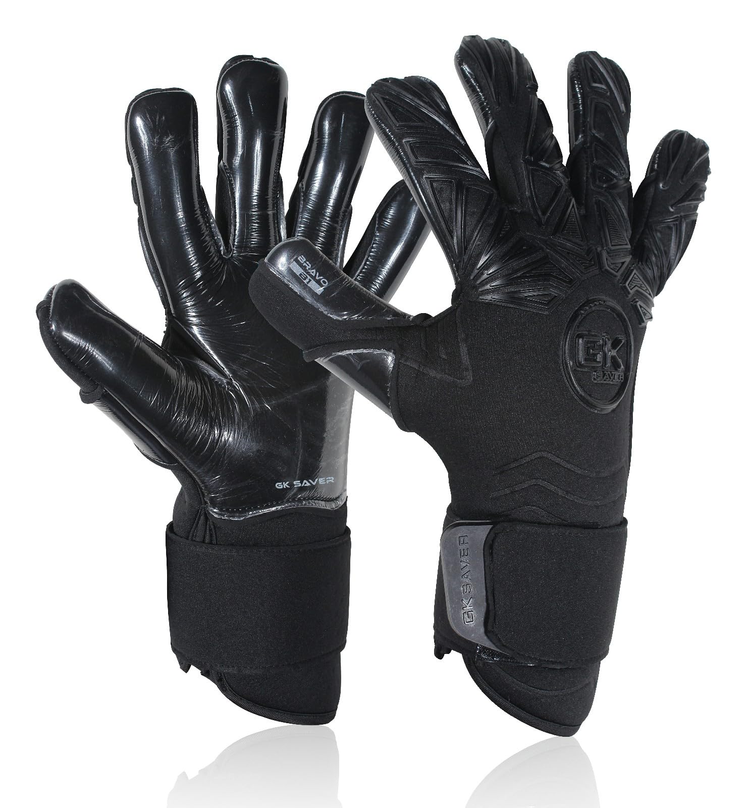 GK Saver Bravo B1 Blackout professional argo negative cut Savefingers giga grip Football goalkeeping gloves size 6 to 11.(Bravo Blackout YF 6)