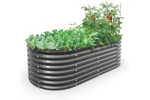 A ANLEOLIFE 6X3X2 ft Galvanized Raised Garden Beds Outdoor, Oval Large Metal Deep Root Planter Box for Planting Vegetables Flowers Herb, Anti-Rust & Easy-Setup, Quartz Grey
