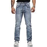 Classic Fit Jeans for Men Embroidered Design All Season Adult Denim Work Pants Everyday Casual Style Men's Pants