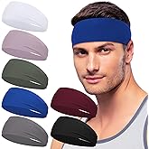 Sport Headbands for Men - 7 Pcs Sweat Absorbent Running Headband for Fitness Workout Running Rugby Baseball Yoga High Intensity Interval Training, Unisex Sweatband for Both Men and Women