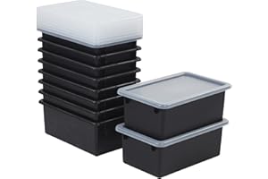 ECR4Kids Cubby Storage Bin with Lid, Multipurpose Organization, Black, 10-Piece