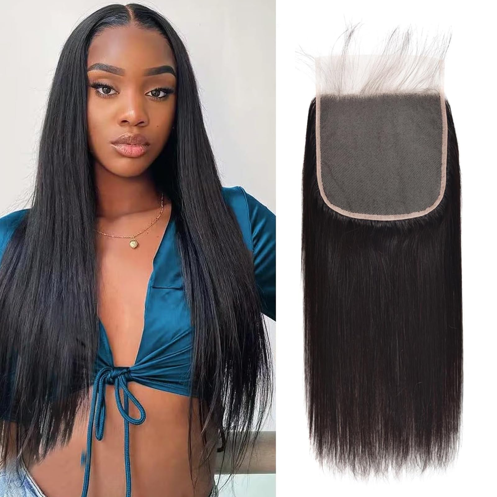 6x6 Closure Human Hair HD Transparent Lace Closure Straight 100% Unprocessed Human Hair Brazilian Virgin Hair Free Part Closure Natural Hair Color Black 22 Inch For Black Woman — image 1