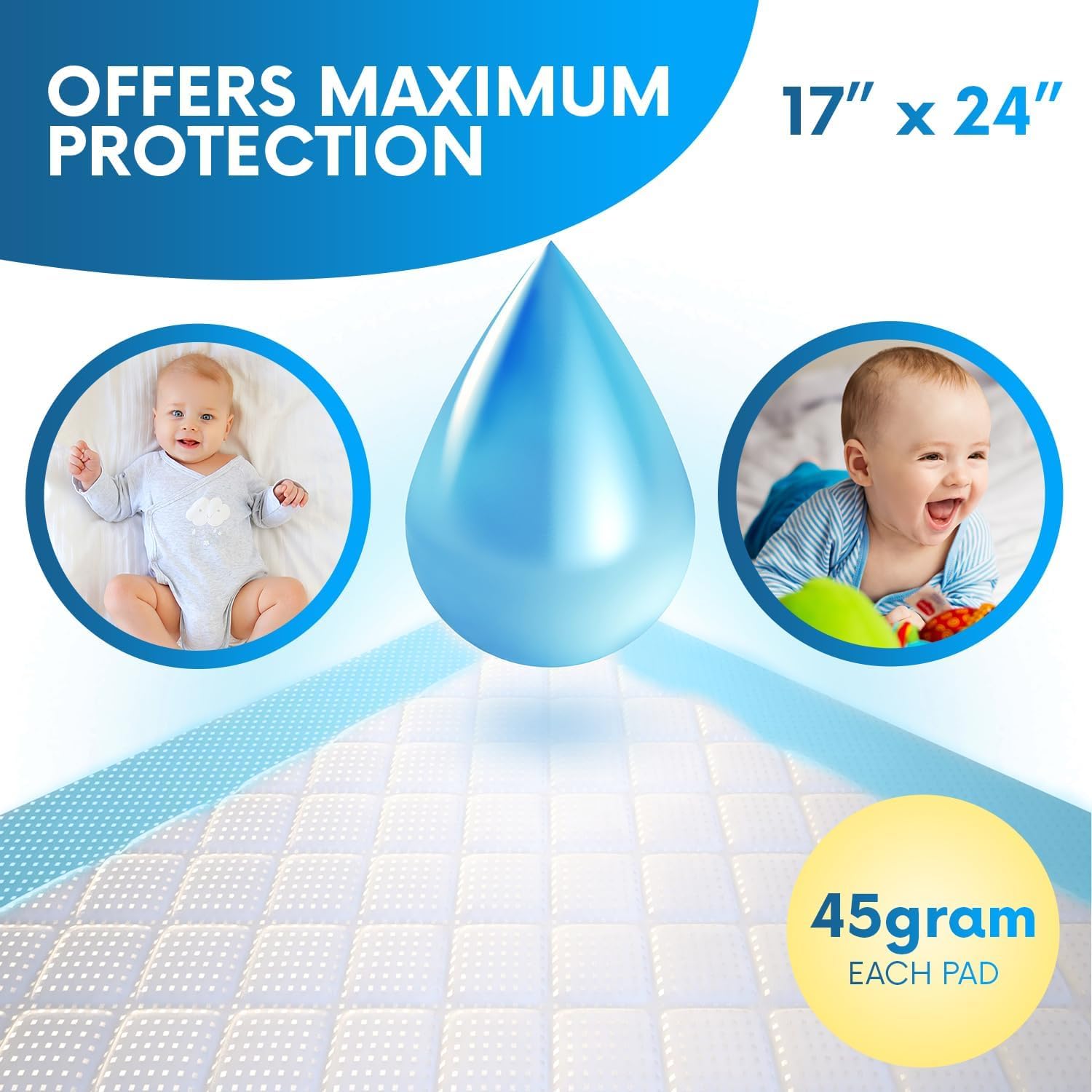 Healqu 100 Pack,Disposable Baby Changing Pad Liners - 17x24 Inches Super Soft, Absorbent and Waterproof - Mess-Free Baby Diaper Changes on Every Surface