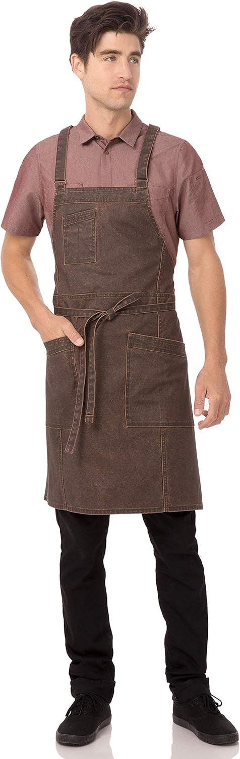 Chef Works unisex adult Denver Cross-back Bib Work Utility Apron, Choc/Rust, One Size US: Clothing