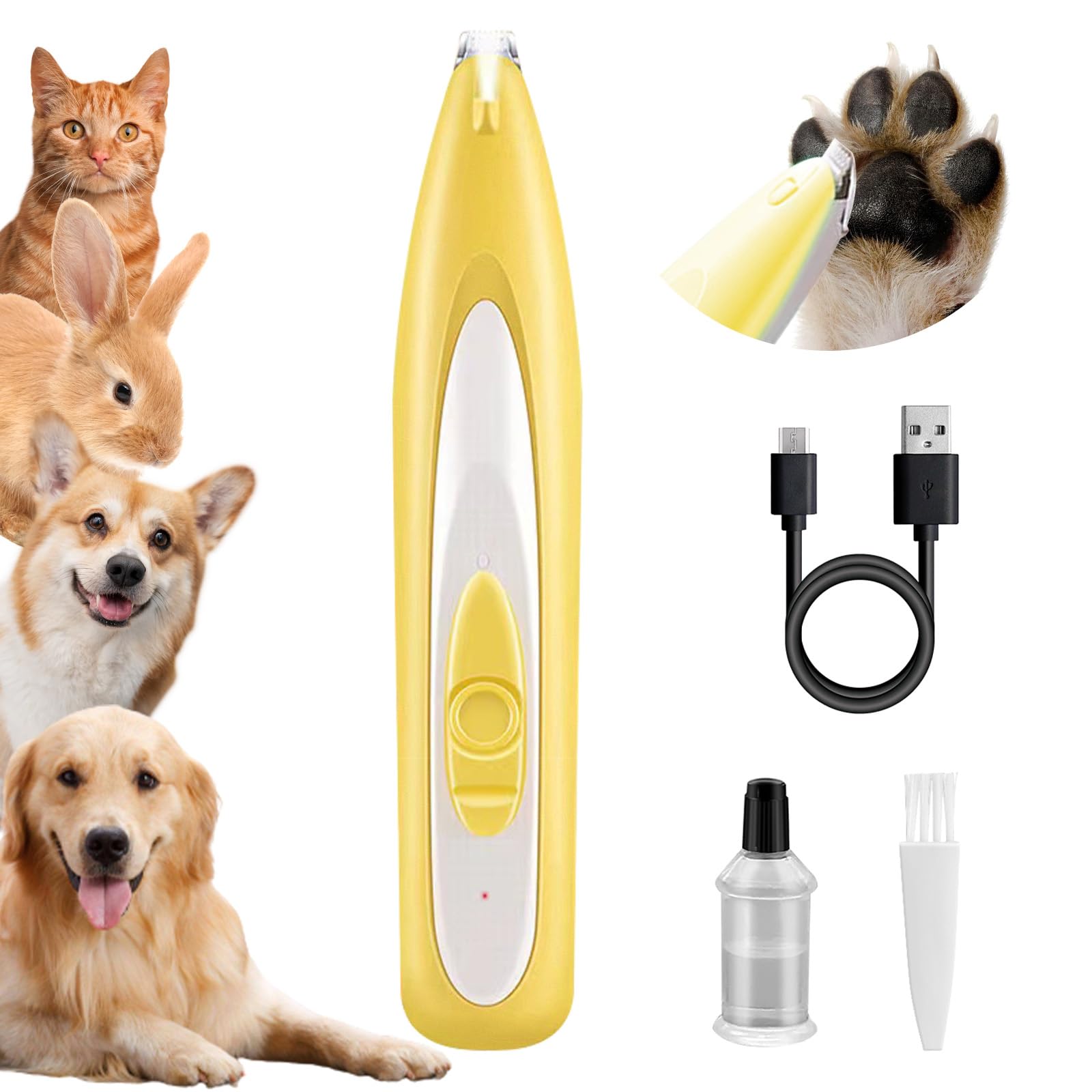 Dog Paw Trimmer, Pet Paw Trimmer for Dogs Cats and Small Pets, Rechargeable Pet Hair Shaver for Trimming Hair Around Paws, Eyes, Ears(Yellow)