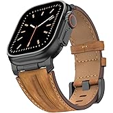 Bouixel Top Grain Genuine Leather Compatible with Apple Watch Ultra 3 Band 49mm 46mm 45mm 44mm 42mm, Rugged Metal Connector Band Strap for Women Men iWatch Ultra 2/1 Series 11 10 9 8 7 6 5 4 3 SE
