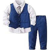 Kimocat Boys' 4-Piece Formal Suit Set Dress Shirt Vest Pants and Tie Wedding Birthday Party Suit