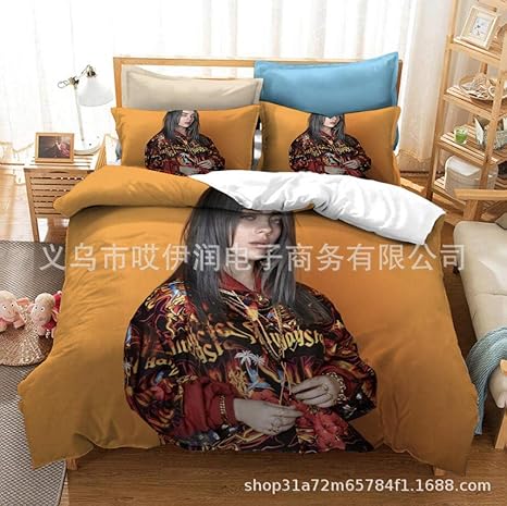 Amazon ビリーアイリッシュアメリカ人女性歌手パターン寝具スリーピース布団カバーと枕カバー シングルおよびダブルキングサイズホームテキスタイル H 230 260cm 3pcs 寝具カバーセット オンライン通販