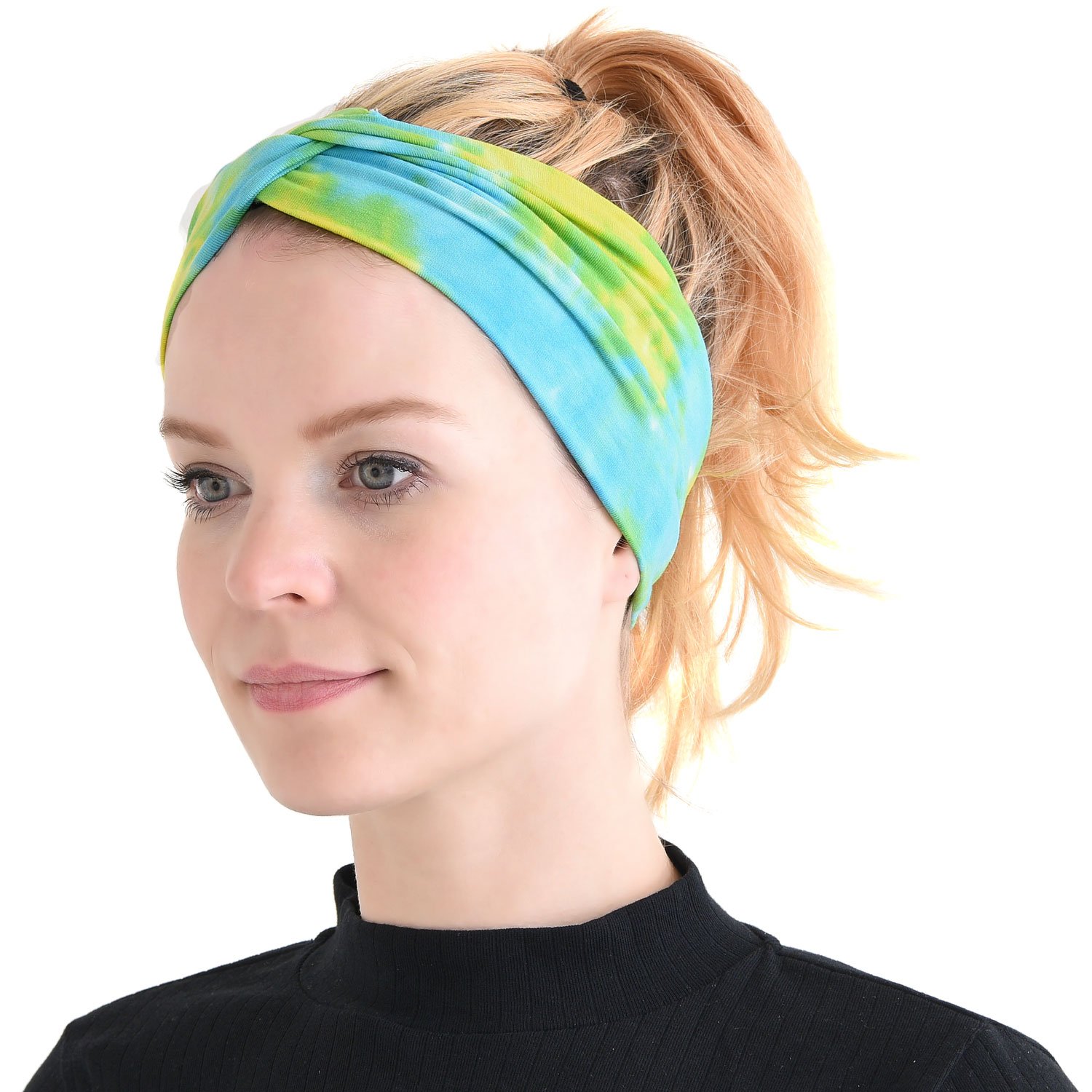 CHARM Boho Hippie Tie-Dye Turbans - Elastic Head Wrap Hair Band Bandana Stretch Hairband Tie-Dye F