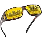 Bziia Night Vision Glasses Wrap-Around for Men Women,Fit Over Glasses,Polarized Night Driving Glasses with HD Yellow Lens