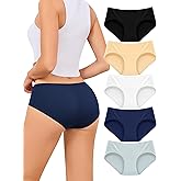 voenxe Cotton Underwear Women Hipster Brief Panties,Breathable Women's Full Coverage Bikini,Soft Workout Ladies Undies,5 Pack