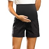 Maacie Maternity Shorts Cotton Comfy Casual Shorts with Pockets Over Belly
