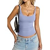 Womens Double Lined Camisole Tank Top Sexy Backless Spaghetti Strap Shirt Scoop Neck Slim Fitted Cami Y2K Going Out Top