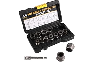 Valkynos Screw Bolt Nuts Extractor Socket Set, 13Pcs Bolt Extractor Kit with 3/8 Inch Adapter, Stripped Lug Nut Remover, Easy Out Bolt Remover Set for Rusted, Rounded, Damaged Nuts Screws