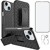 Ailiber Designed for iPhone 15 Case with Stand, iPhone 15 Belt Clip Holster with Camera Lens&Screen Protector, Swivel 2-in-1 Holder, Slim Shockproof Pouch Full Body Protective Cell Phone Cover-Black