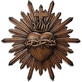 QIADGE Hand-Carved Sacred Heart of Jesus Wooden Wall Decor – Religious Art Hanging, Catholic Home Decoration, 14-Inch Spiritual Gift