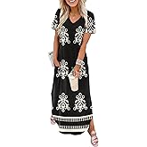 WIHOLL Women's Summer Short Sleeve Dresses Maxi Dress Vacation Beach Sundresses 2026 with Pockets