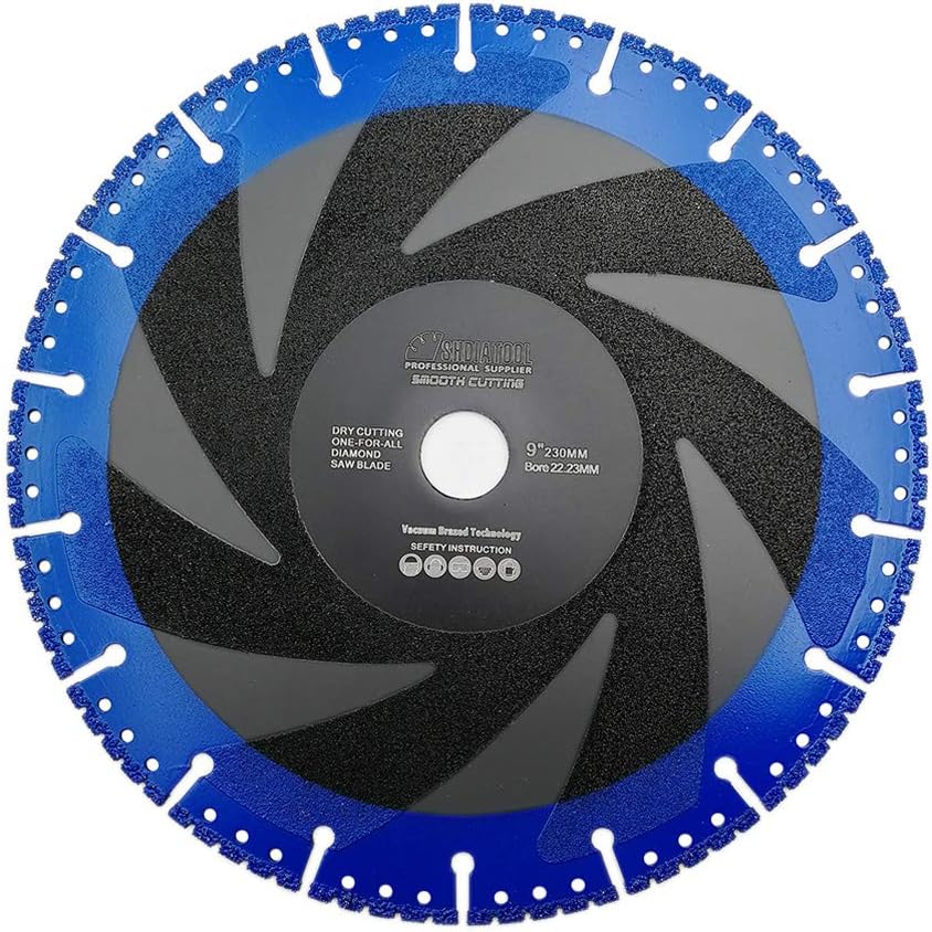 SHDIATOOL Diamond Cutting Disc 9 Inches / 230mm Vacuum Brazed Cut-off Wheel for All Purpose Demolition Blade for Stone Iron Steel Metal