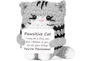 RYOTKIK Positive Crochet Cat Mini Animal Emotional Cheer Up Support Gifts, Funny Crochet Mini Handmade Cat for Women Men Friends Mom Daughter Son Teen Birthday Mothers Day Decor Graduation Gifts (Grey)