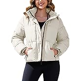 PEHMEA Women's Winter Cropped Puffer Jacket, Full Zip Thicken Short Coat with Detachable Hood