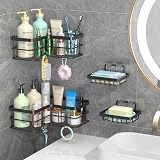 Yazoni Conner Shower Caddy 4-Pack Adhesive Stainless Steel Wall Shelf Black view 7