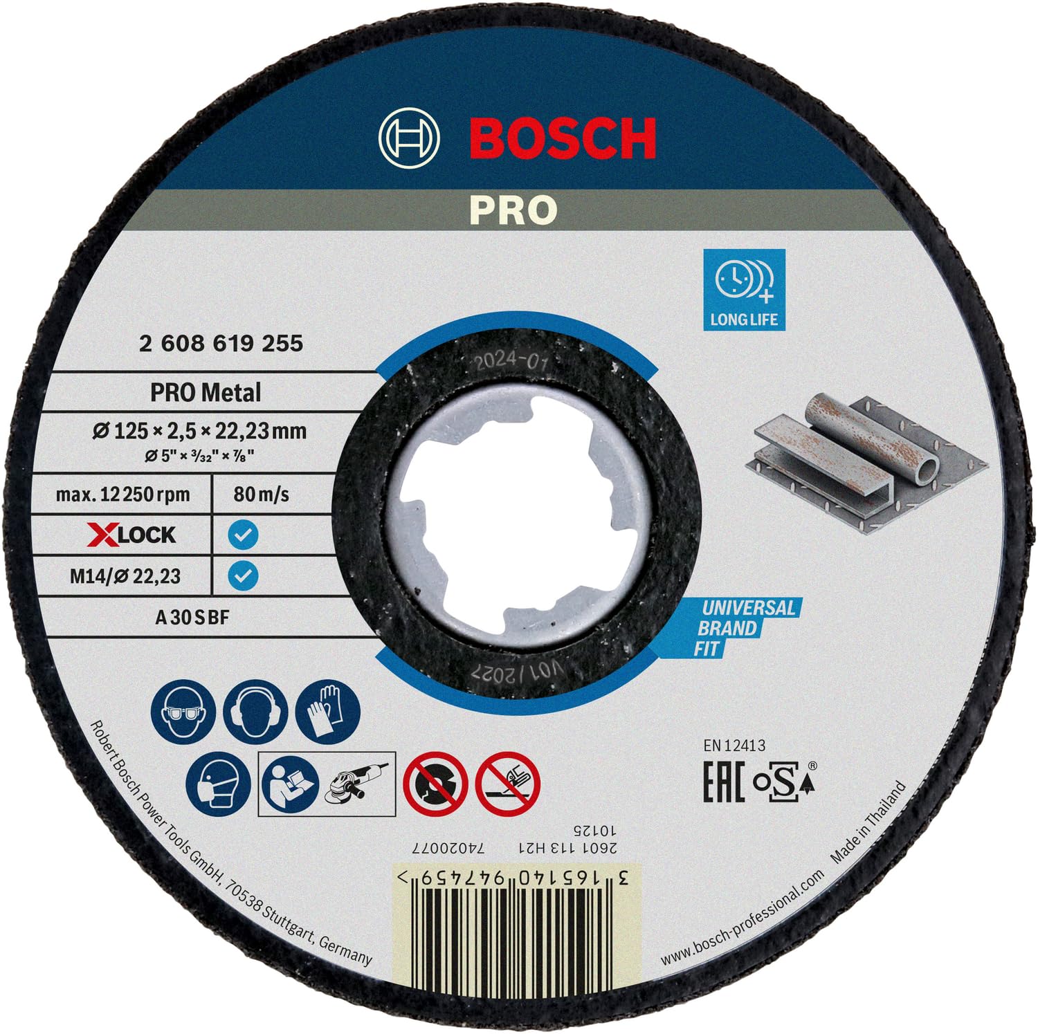 Bosch 1x PRO Metal Longlife Cutting Disc for Small Angle Grinder and X-Lock, M14/22.23 mm (for Steel, Ø 125 mm, Professional Accessory Small Angle Grinder)
