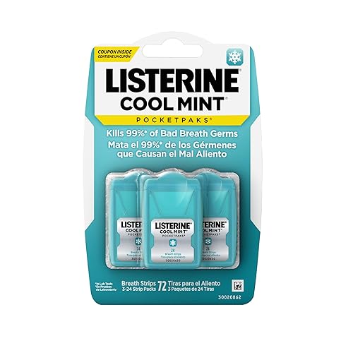 Listerine PocketPaks Cool Mint Breath Strips, Portable Pocket-Sized Oral Care Mouth Freshener, Dissolving Strips Kill 99% of Bad Breath Germs, Sugar Free, 3 x 24-Strip Packs