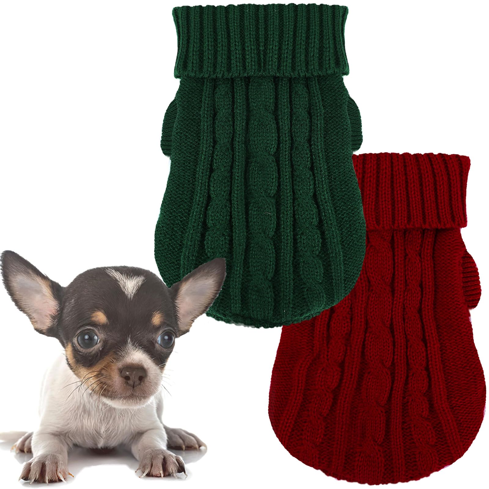 Photo 1 of 2 Pack Dog Sweaters for Small Dogs, Chihuahua Yorkie Sweater, Puppy Clothes Winter Warm Pullover Clothing, Pet Cat Cold Weather Puppy Cold Outfits