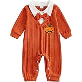 Twopumpkin Baby Boy First Christmas Outfit Newborn Trukey Knit Sweater Romper Long Sleeve Fleece Jumpsuit Warm Clothes
