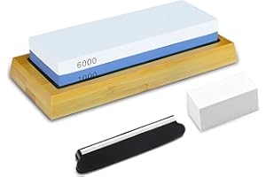 PHYEX Knife Sharpening Stone, Combination Dual Sided 1000/6000, with Non Slip Base, Flattening Stone & Angle Guide