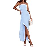 PRETTYGARDEN Women's Ruched Bodycon Dresses Summer Off Shoulder Asymmetrical High Split Elegant Cocktail Party Dress