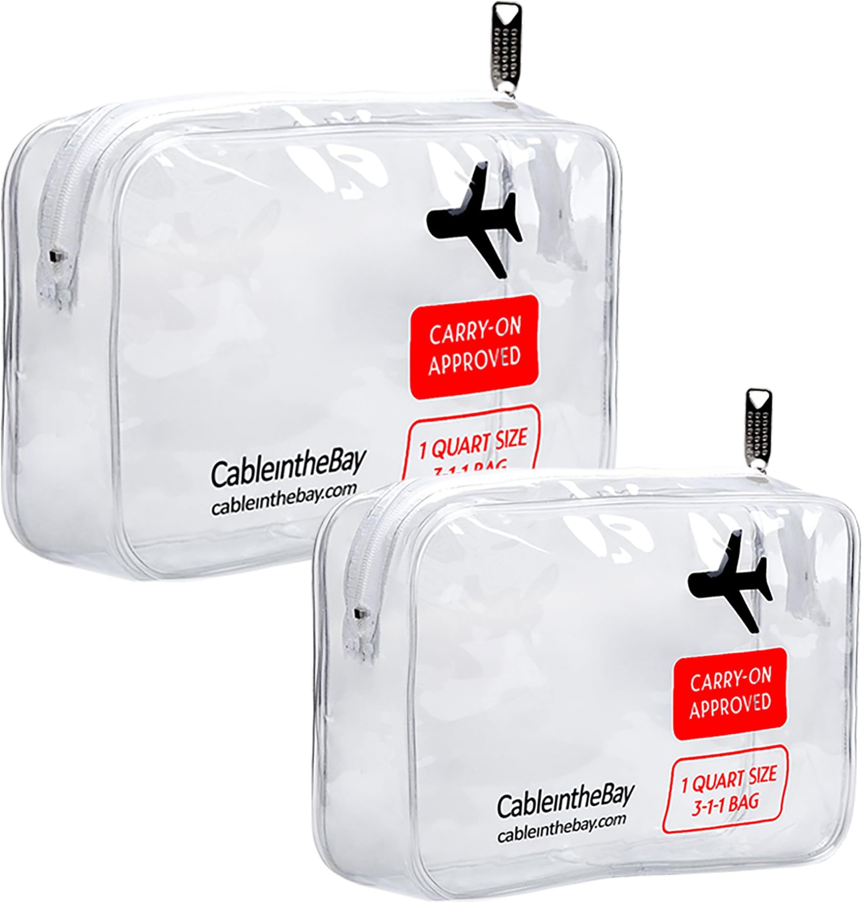 Cableinthebay TSA Approved Clear Travel Toiletry Bag +Small Bag|Quart Size with Zipper|Airport Airline Compliant Bag|Carry-On for Liquids/Bottles|Men's/Women's 3-1-1 Kit+Travel EBOOK