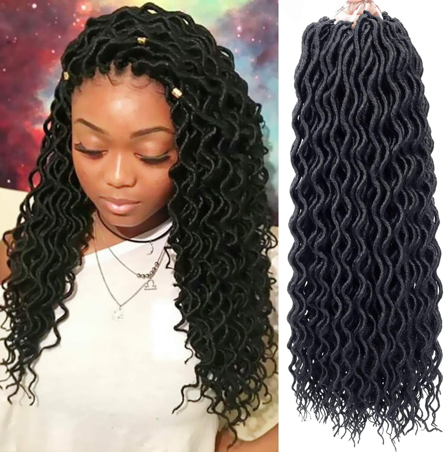 6 Packs Faux Locs Crochet Hair Goddess Locs Crochet Braids Curly Faux Locs Braiding Hair 18 Inch Soft Synthetic Crochet Locs Hair Extensions (18in-6Pcs,1B)