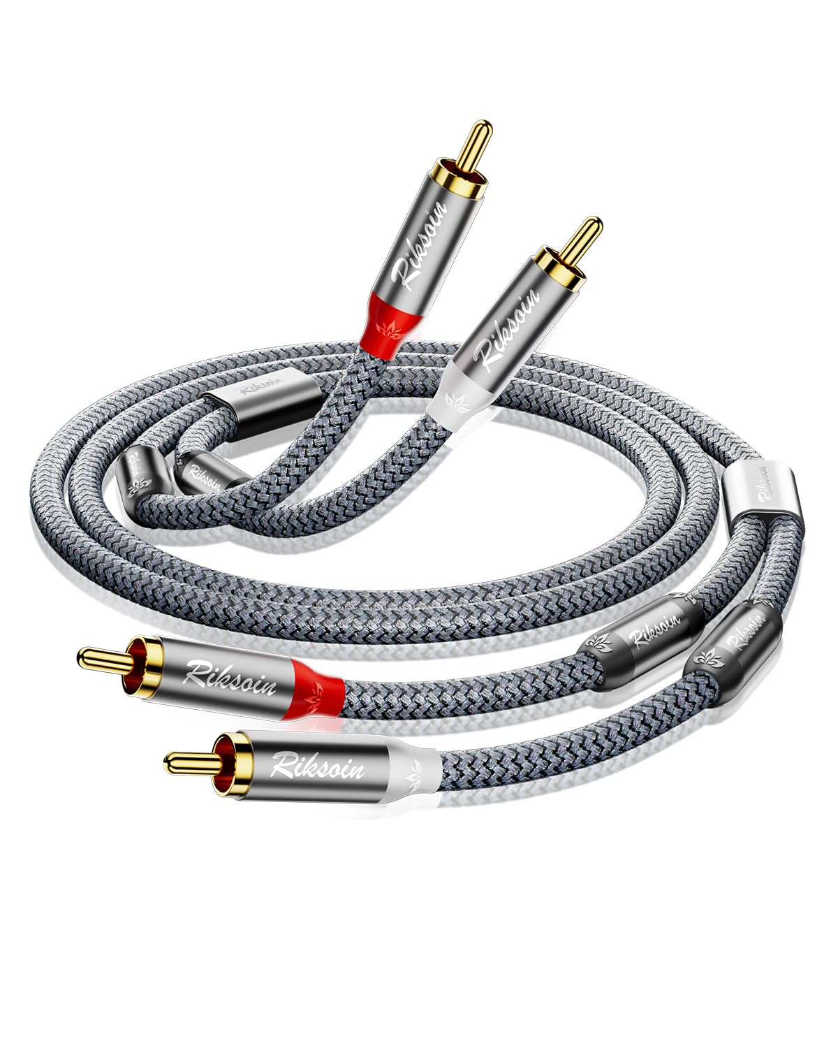 RIKSOIN RCAケーブル【技術革新・磁気リングノイズの低減】 2RCA-2RCA (赤/白) オス-オス RCAピンプラグ RCAオーディオケーブル 耐久性 ナイロン編み HDTV、ホームシアター、スピーカー、アンプ、CDプレーヤ、ゲーム機等に適用(1.2ⅿ /グレー) の商品画像