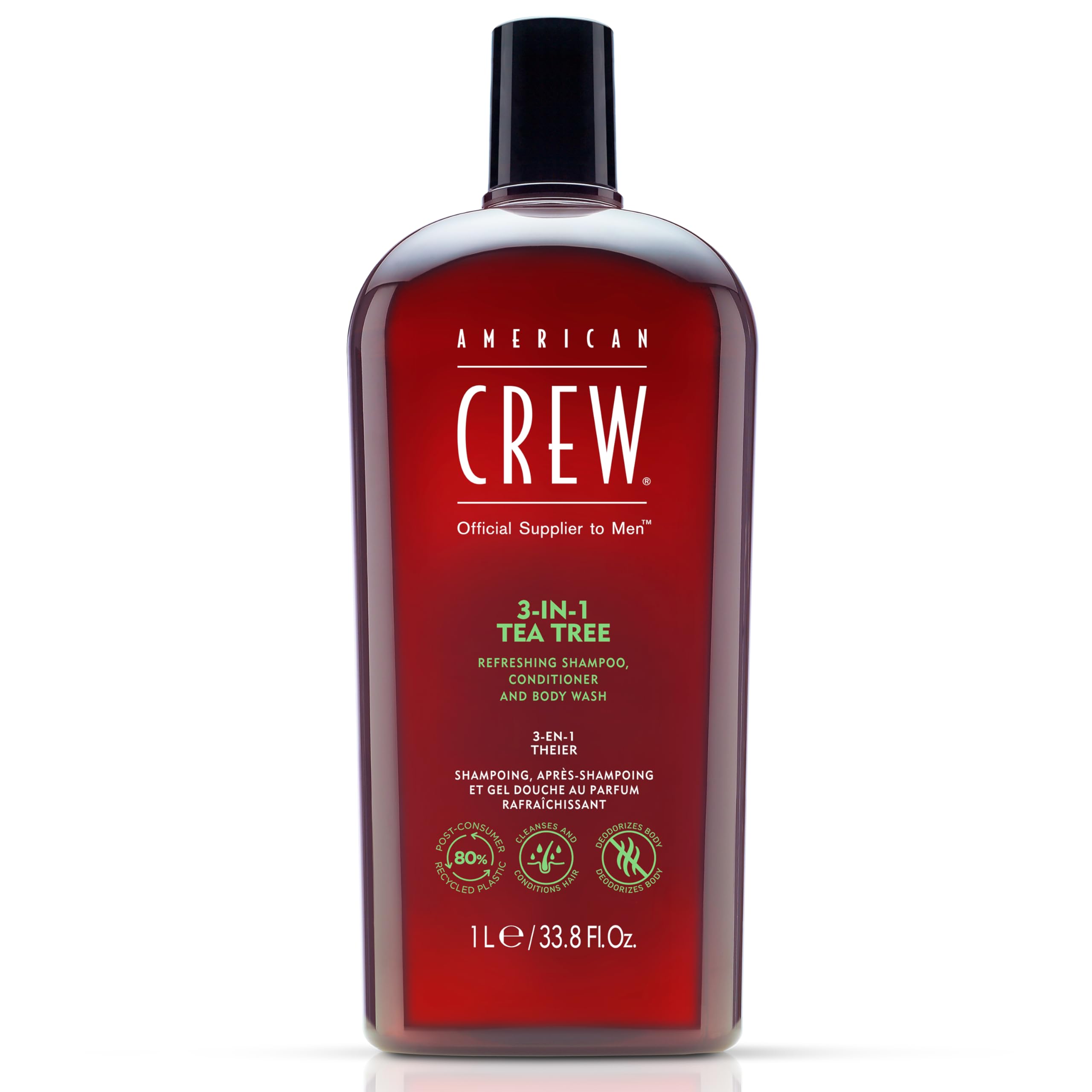 American Crew 3-in-1 Tea Tree Shampoo and Conditioner and Body Wash by Crew for Men - 33.8 oz Shampoo and
