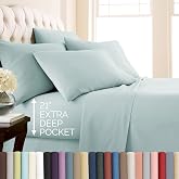 Queen Size Sheet Set Extra Deep Pocket Sheets 6 Pc 4 Pillow Cases Sky Blue | Southshore Fine Living 21 Inch Queen Bed Sheets Set with Double Brushed Microfiber. Resists wrinkles, fading &amp; pet hair.