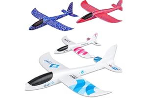 BooTaa 4 Pack Toy Airplanes, 17.5" Large Throwing Foam Plane, 2 Flight Mode, Aeroplane Gliders, Flying Aircraft, Gifts for 3 4 5 6 7 8 Year Old Kids Boys,Outdoor Sport Game Toys, Birthday Party Favors