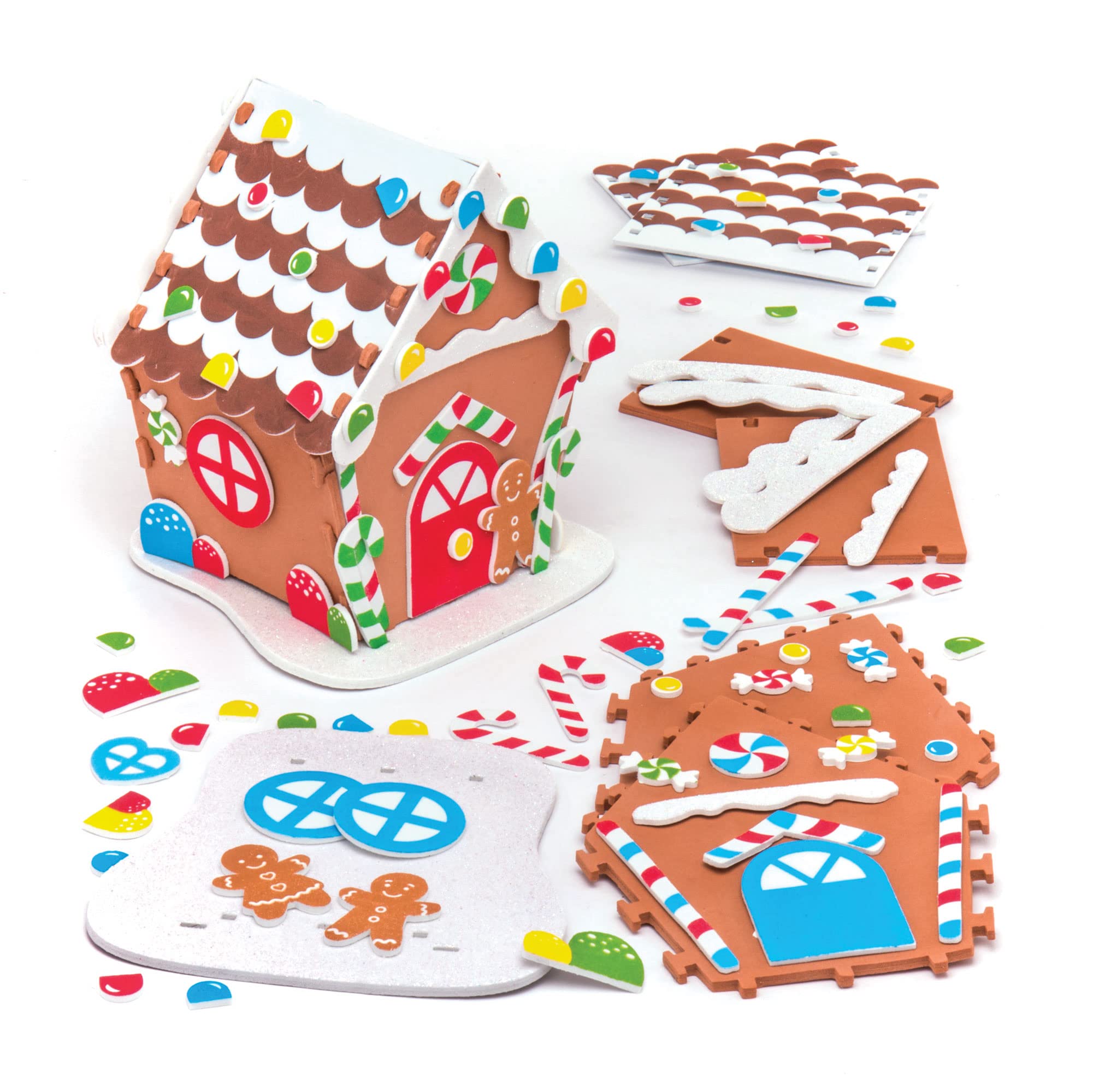 Baker Ross AR698 Gingerbread Foam House Kits (Pack of 2) for Kids Christmas Crafts and Decorations, Assorted