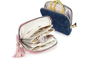 2PCS Small Travel Jewelry Case with Zipper & Tassel, Velvet Jewelry Organizer Pouch, Anti-Scratch Portable Storage for Rings,