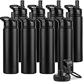 DOMICARE Insulated Water Bottle, 22 oz Vacuum Insulated Stainless Steel Reusable Sports Bottle with Straw Lid & Spout Lid for Travel, Camping, Bike, Leakproof, Black, 8 Pack