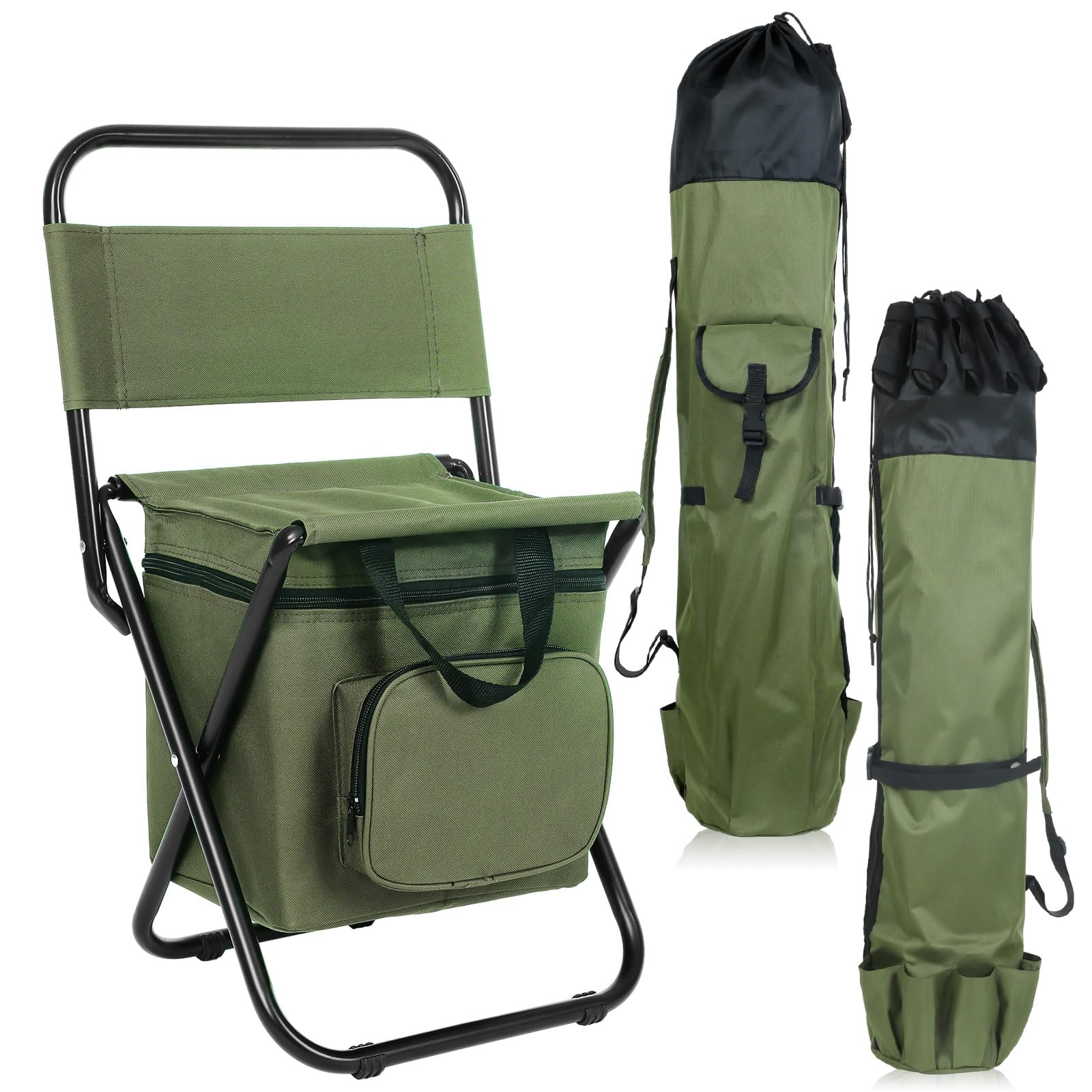 Photo 1 of Geetery 2 Pcs Fishing Chair with Cooler Bag and Rod Reel Organizer Backpack Accessories Gear Equipment Folding Stool Best Fishing Lover Gift for Men Fisher Boy Husband Father(Army Green)