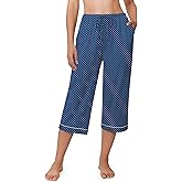 Ekouaer Womens Pajamas Pants Capri Pj Bottoms with Pockets Comfy Drawstring Printed Lounge Soft Sleep Pants