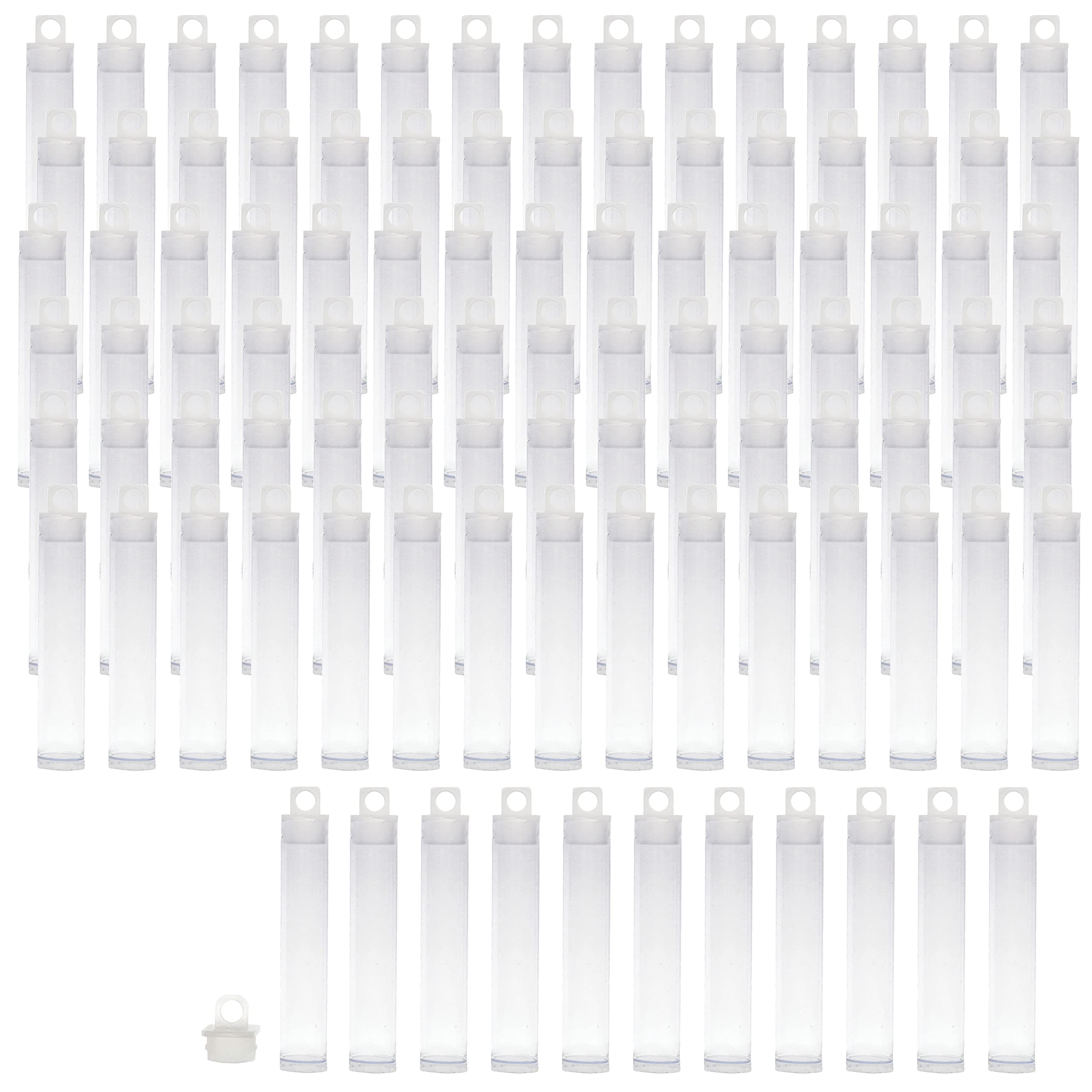 The Beadsmith Clear Plastic Tubes - 3-Inch-Long Round Tubes, 9/16 Inches in Diameter - Hanging Caps - Use for Beads, Bath Salts, Wedding & Party Favors, Home or Office Storage - Bag of 100
